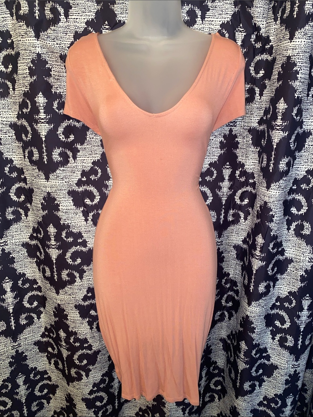Heart Hips Peach Scoop Neck Midi Bodycon Dress